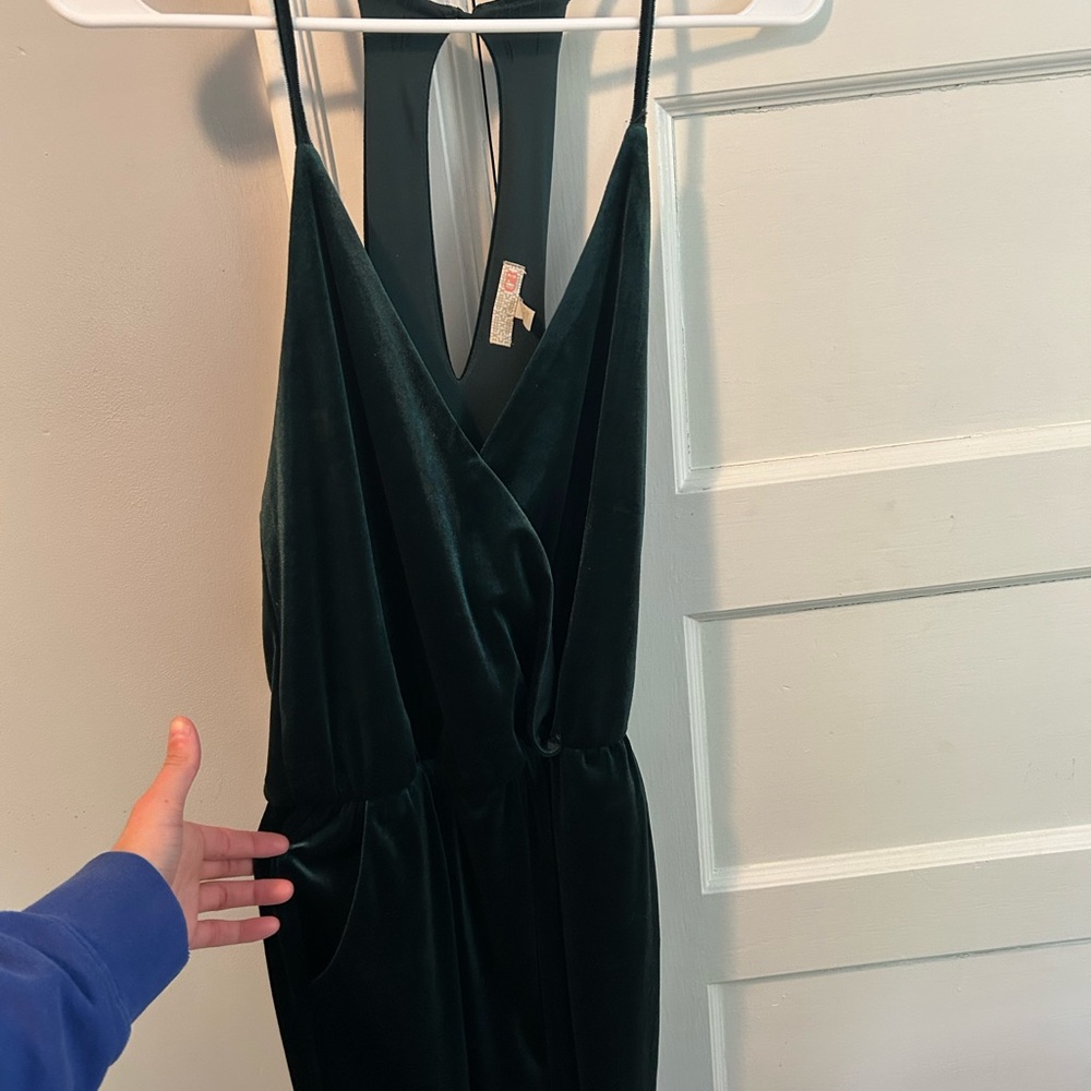 Elegant Forest Green Velvet Jumpsuit